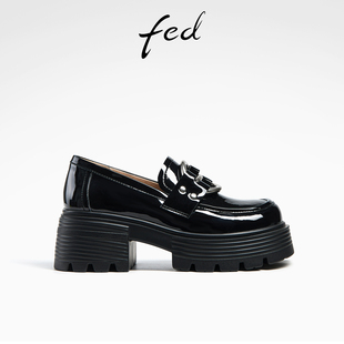 女鞋 金属扣小皮鞋 单鞋 fed粗跟厚底乐福鞋 D0103 新款 女款 ZC217 春季