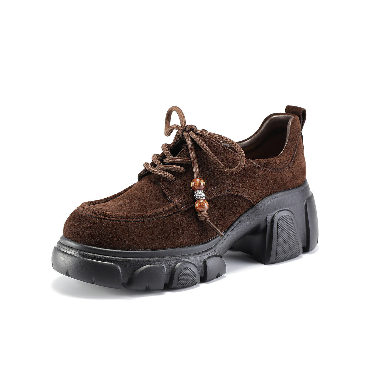 高丝光反绒皮女鞋秋季真皮松糕厚底休闲女单鞋系带乐福鞋袋鼠鞋,女鞋,乐福鞋（豆豆鞋）,淘宝优惠券,粉丝福利购,淘宝优惠卷