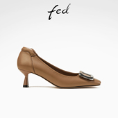 春季 S0102 新款 方头单鞋 fed真皮高跟鞋 女款 女鞋 复古通勤鞋 ZCA738