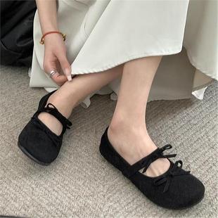 女2025新款 時(shí)尚 氣質(zhì)法式 配裙子淺口平底單鞋 蝴蝶結(jié)瑪 夏季