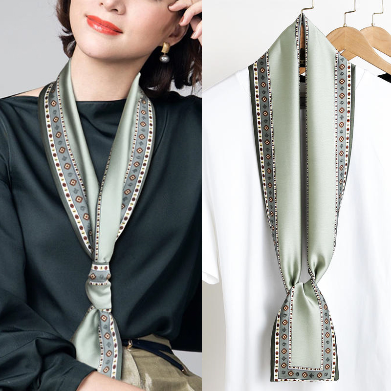 小长条方巾丝巾搭配衬衫女春秋