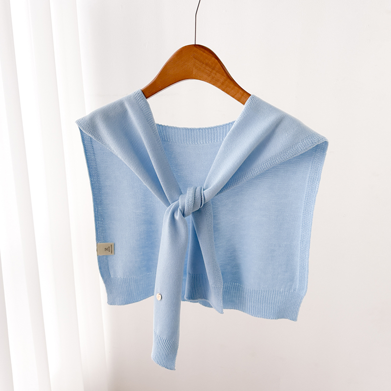 针织小披肩外搭肩女湖蓝淡蓝浅蓝色春秋夏季衬衫护颈围脖子薄围巾
