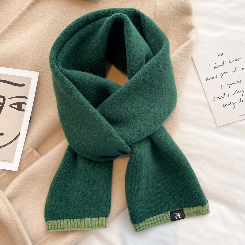 针织毛线小围巾女生秋冬季复古墨绿色撞色儿童宝宝短围脖护颈软糯,服饰配件/皮带/帽子/围巾,围巾/丝巾/披肩,淘宝优惠券,粉丝福利购,淘宝优惠卷