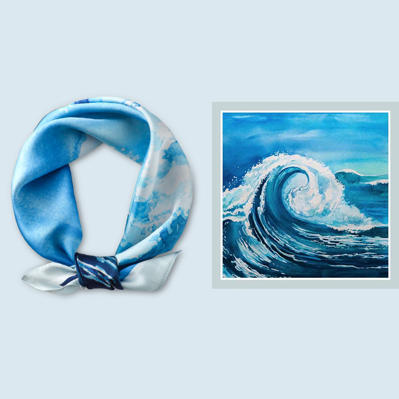 蓝色油画春秋脖子空姐职业小方巾