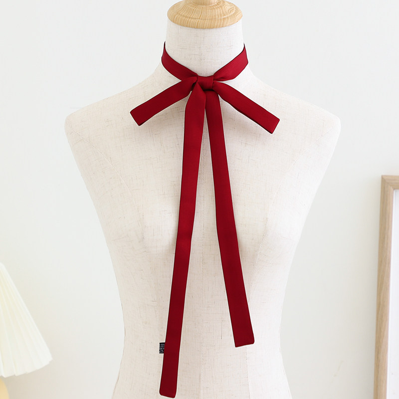 红色细窄长条小丝巾女扎头编发带蝴蝶结领带丝带绑发脖饰飘带腰带