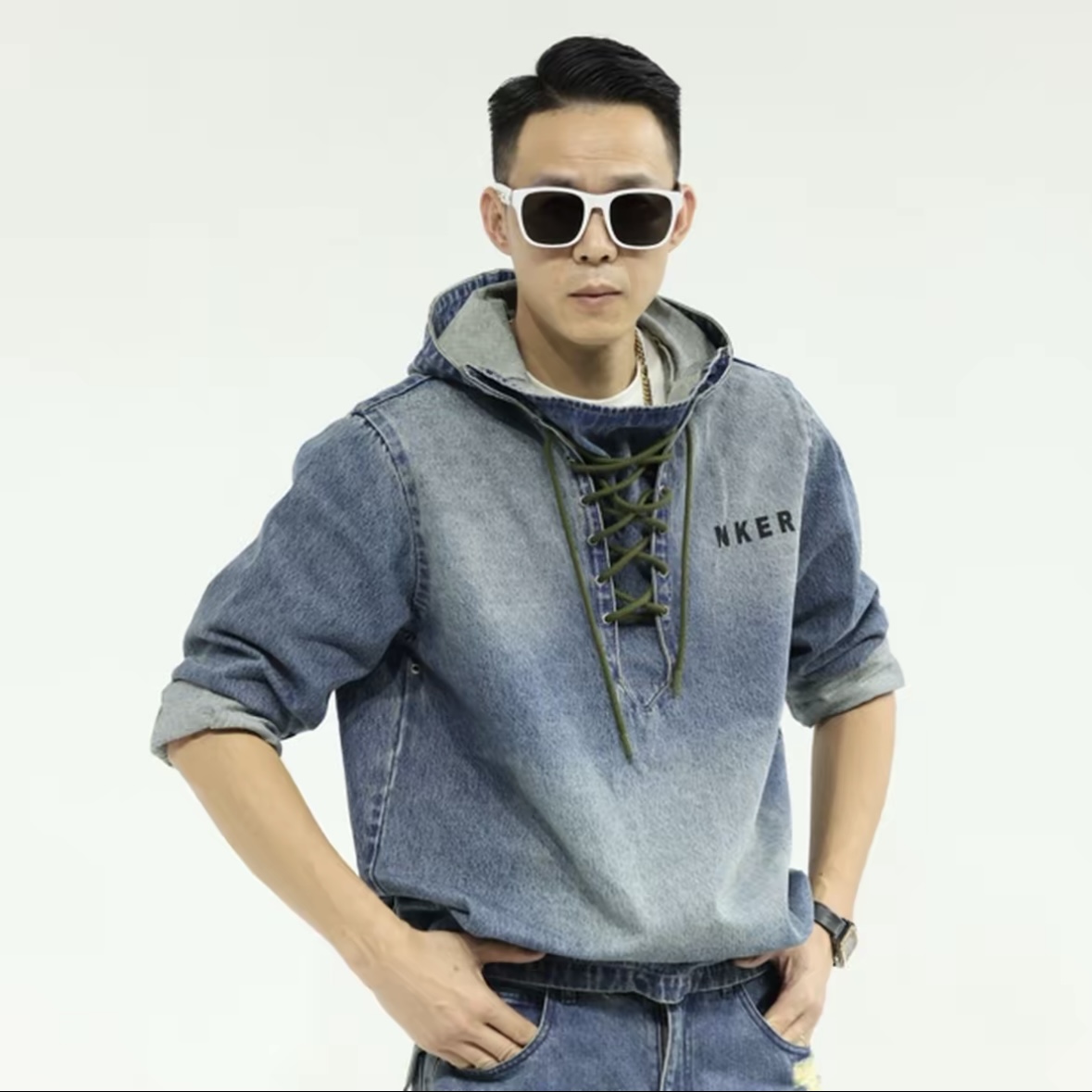 2025NKER(陈先生设计师款)秋冬马登水牛仔时尚水兵连帽抽绳卫衣