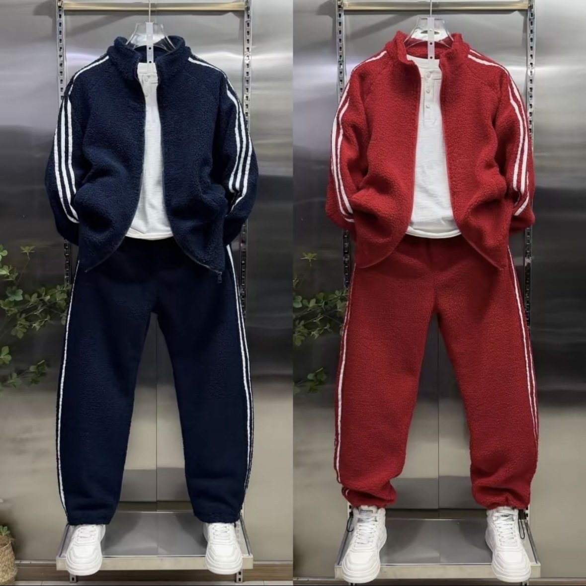 美式条纹摇粒绒运动套装加绒加厚卫衣卫裤,男装,休闲运动套装,淘宝优惠券,粉丝福利购,淘宝优惠卷