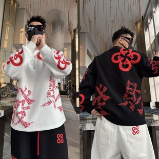 金先生秋冬新年款【马上發财】立体潮流加绒圆领长袖宽松男士卫衣