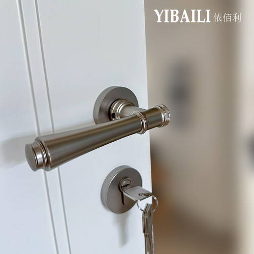 依佰利法式中古风美式复古轻奢室内拉丝银镍色静音磁吸卧室门锁
