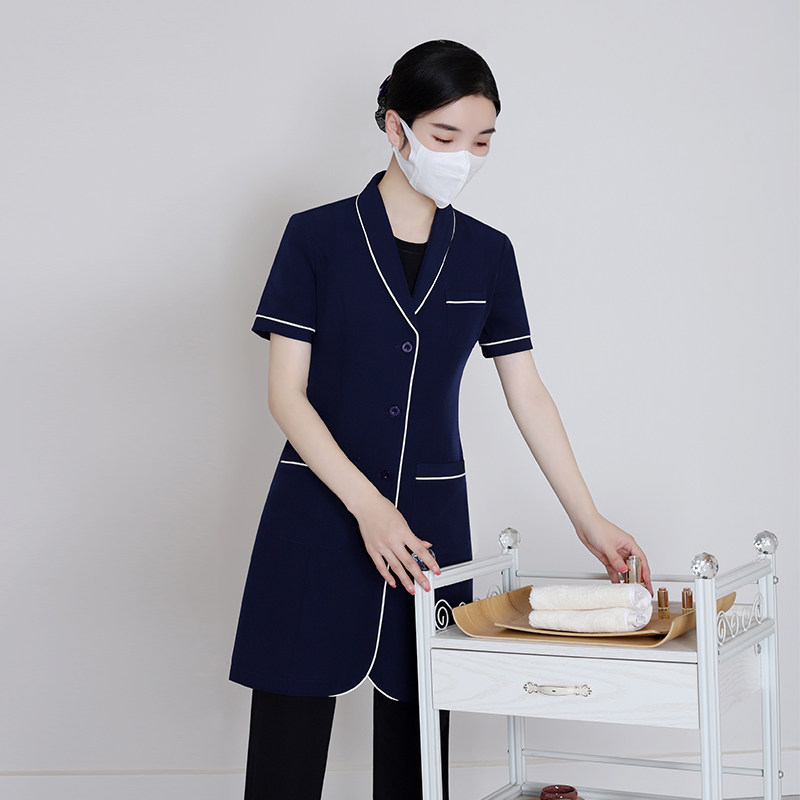 KOREAN VERSION OF SKIN MANAGER WHITE COAT SHORT SLEEVES NAVY BLUE HIGH-END BEAUTICIAN EMBROIDERER DOCTOR WORK CLOTHES WOMENS SPRING AND SUMMER