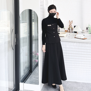 秋冬高端日韩新款美容师工作服女美甲SPA马甲三件套美容院前台服