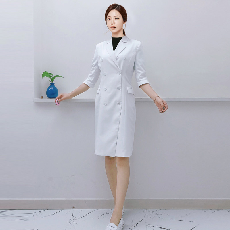 KOREAN AUTUMN AND WINTER MID-LENGTH PLASTIC SURGERY HOSPITAL FEMALE DOCTOR OVERALLS WHITE COATS KOREAN PATTERN EMBROIDERER BEAUTICIAN CLOTHING