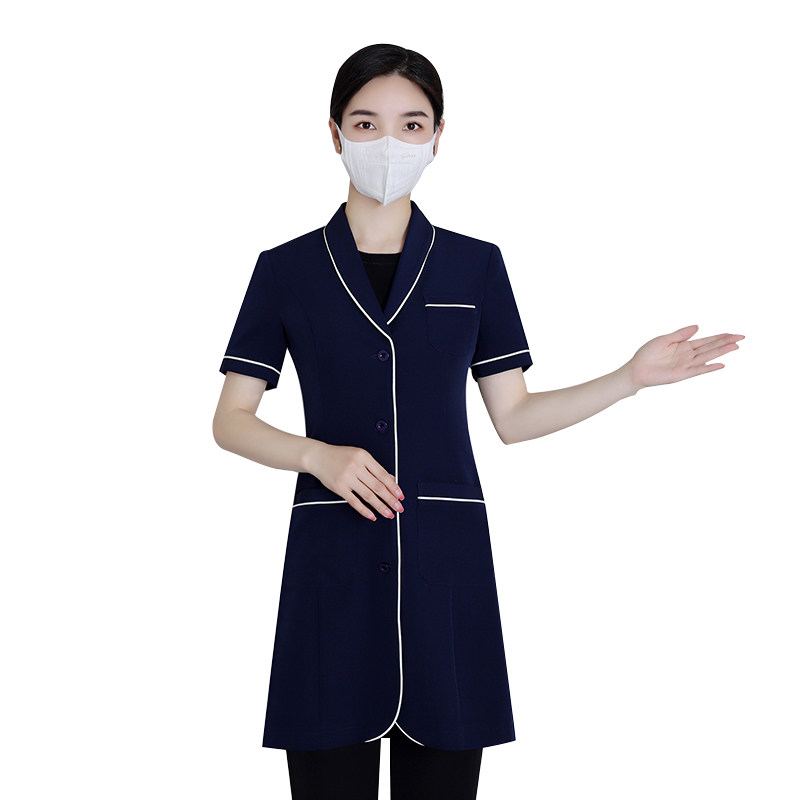 KOREAN VERSION OF SKIN MANAGER WHITE COAT SHORT SLEEVES NAVY BLUE HIGH-END BEAUTICIAN EMBROIDERER DOCTOR WORK CLOTHES WOMENS SPRING AND SUMMER