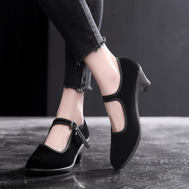 2023年新款老北京布鞋高跟绒面职业黑色偏带布鞋妈妈鞋酒店礼仪鞋,女鞋,传统布鞋,淘宝优惠券,粉丝福利购,淘宝优惠卷