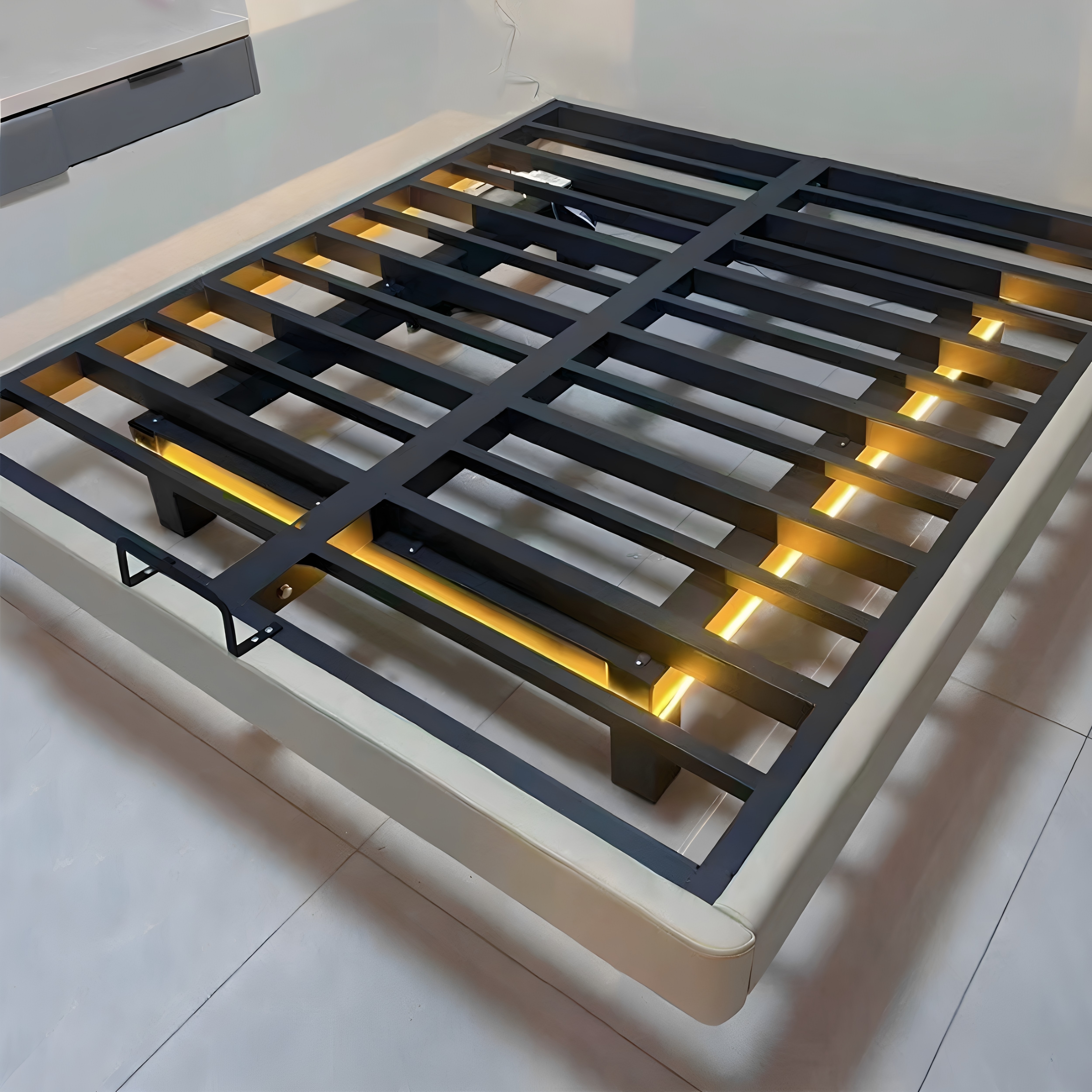 大钢架悬浮床双人床架铁艺现代简约无床头极简大床静音床无床头床