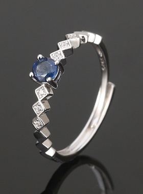 天然蓝宝石女纯银气质戒指