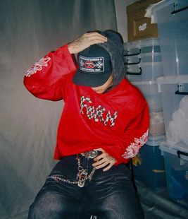 tro潮牌CH克梵文V领双层网眼冰球服男女休闲长袖网眼棒球服锦纶