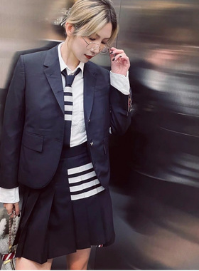 TB半身裙女款蓝色灰色简约百搭高端定制纯羊毛高品质老钱风四杠