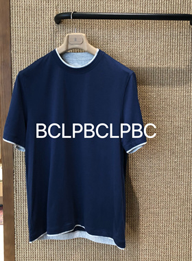 BC自主蓝色圆领短袖T恤POLO衫男女同款新款上衣白色老钱风百搭