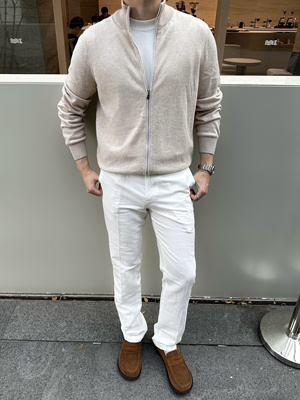 bc山羊绒外套高品质纯开衫外套男款立领拉链上衣高春秋浅色老钱风