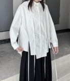设计感小众山本日系暗黑风宽松长袖衬衫女春季白色衬衣带子装饰潮，男装衬衫，钱塘801（原钱塘901）