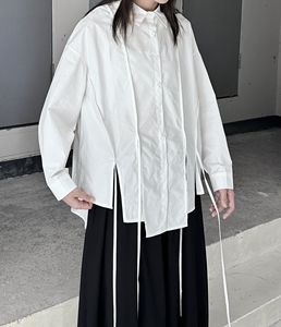 设计感小众山本日系暗黑风宽松长袖衬衫女春季白色衬衣带子装饰潮图片