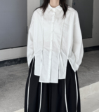设计感小众山本日系暗黑风宽松长袖衬衫女春季白色衬衣带子装饰潮，男装衬衫，钱塘801（原钱塘901）