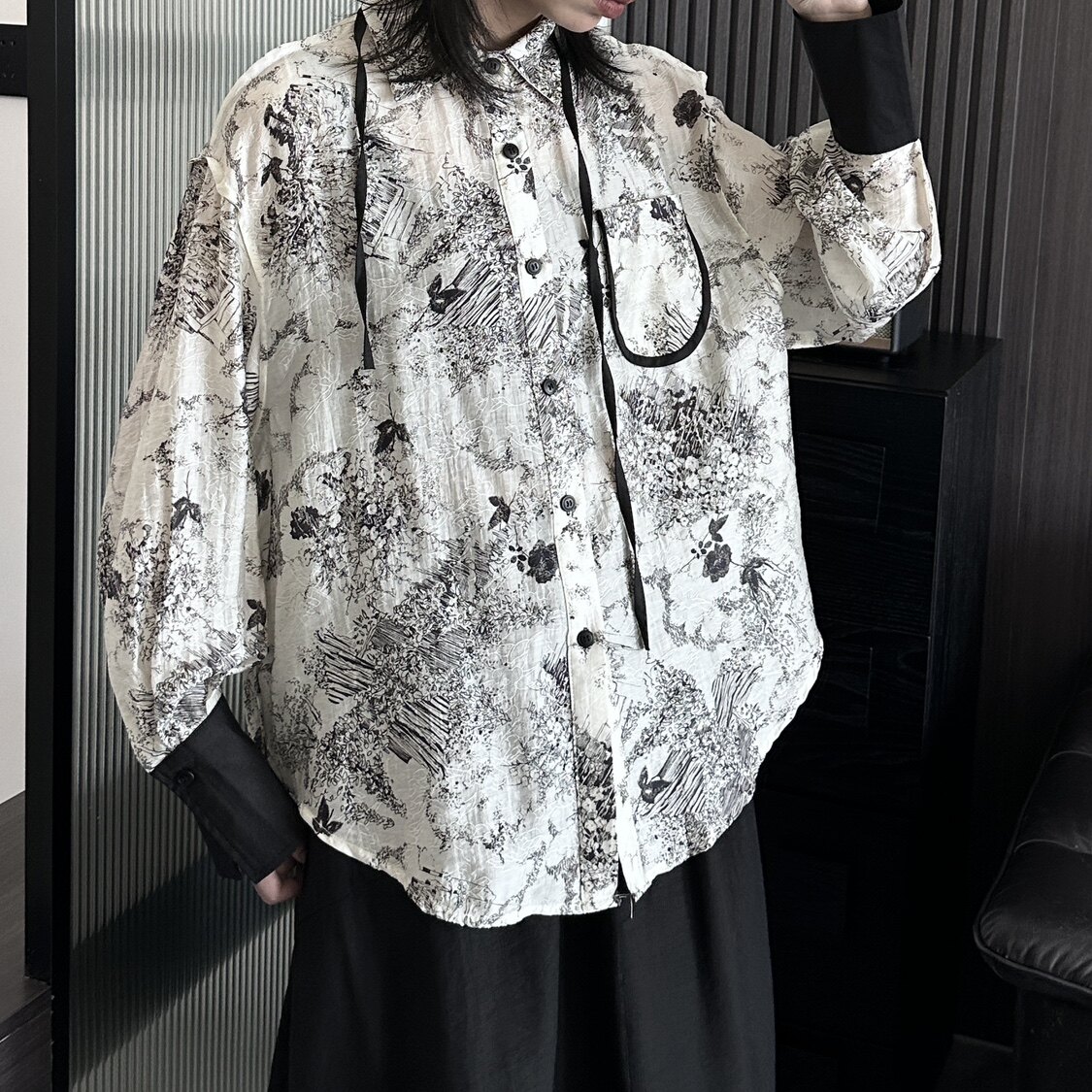 设计感小众山本街头风天丝长袖花衬衫女春夏新款宽松时尚薄款衬衣,女装衬衫,钱塘801（原钱塘901）