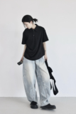 暗黑2025夏季设计短袖T恤女休闲百搭宽松polo衫显瘦减龄黑白上衣，女装衬衫，钱塘801（原钱塘901）