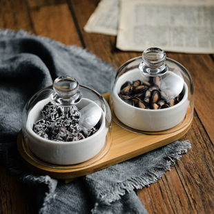 玻璃碗小号带盖陶瓷点心盘带盖子玻璃盖零食盘美容院果盘下午茶烘