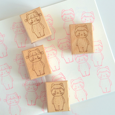木印章 原创插画 mimiko咪咪子  手帐印章猫咪风多巴胺复古插画