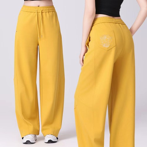 新款加厚广场舞裤子棉秋冬季宽松松紧腰刺绣阔腿弯刀运动舞蹈长裤