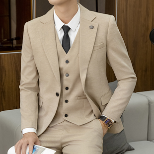 高级感西服套装男士戗驳领外套司仪修身结婚商务休闲西装韩版潮流