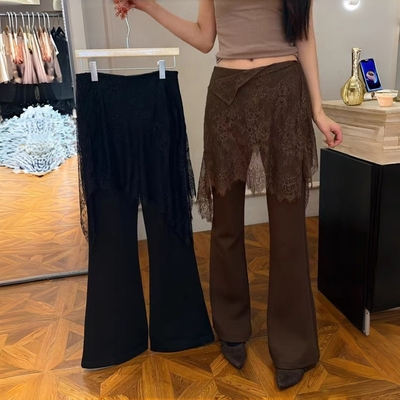 高腰蕾丝拼接微喇显瘦休闲长裤
