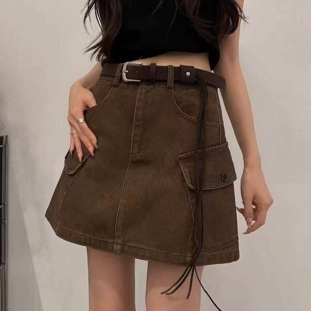 欧货复古设计感时尚松弛感女秋款高腰显瘦宽松阔腿重工洋气工装裙