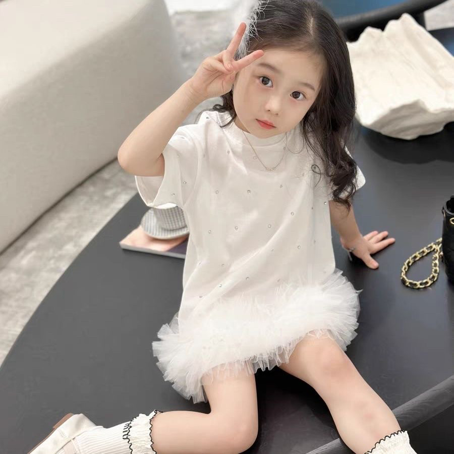 可爱女童夏季网纱裙子T恤裙2025款中大童小女孩公主裙儿童连衣裙