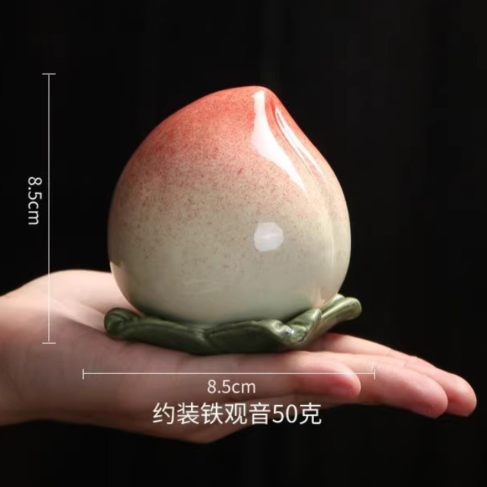 创意陶瓷桃子茶叶罐小号迷你便携家用摆件密封罐子寿桃回礼伴手礼