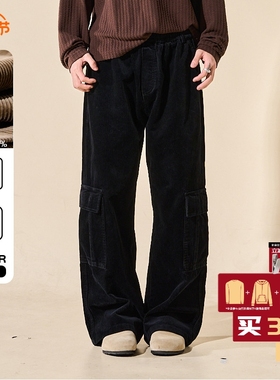 LOADMIND美式复古灯芯绒休闲工装裤裤宽松阔腿保暖百搭长裤子男潮