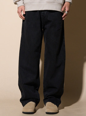 LOADMIND黑色美式牛仔裤直筒宽松复古休闲裤子男微喇阔腿高街大码