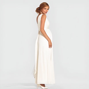 纯色莫代尔无袖 无袖 宴会礼服裙长裙 连衣裙长款 欧美孕妇装