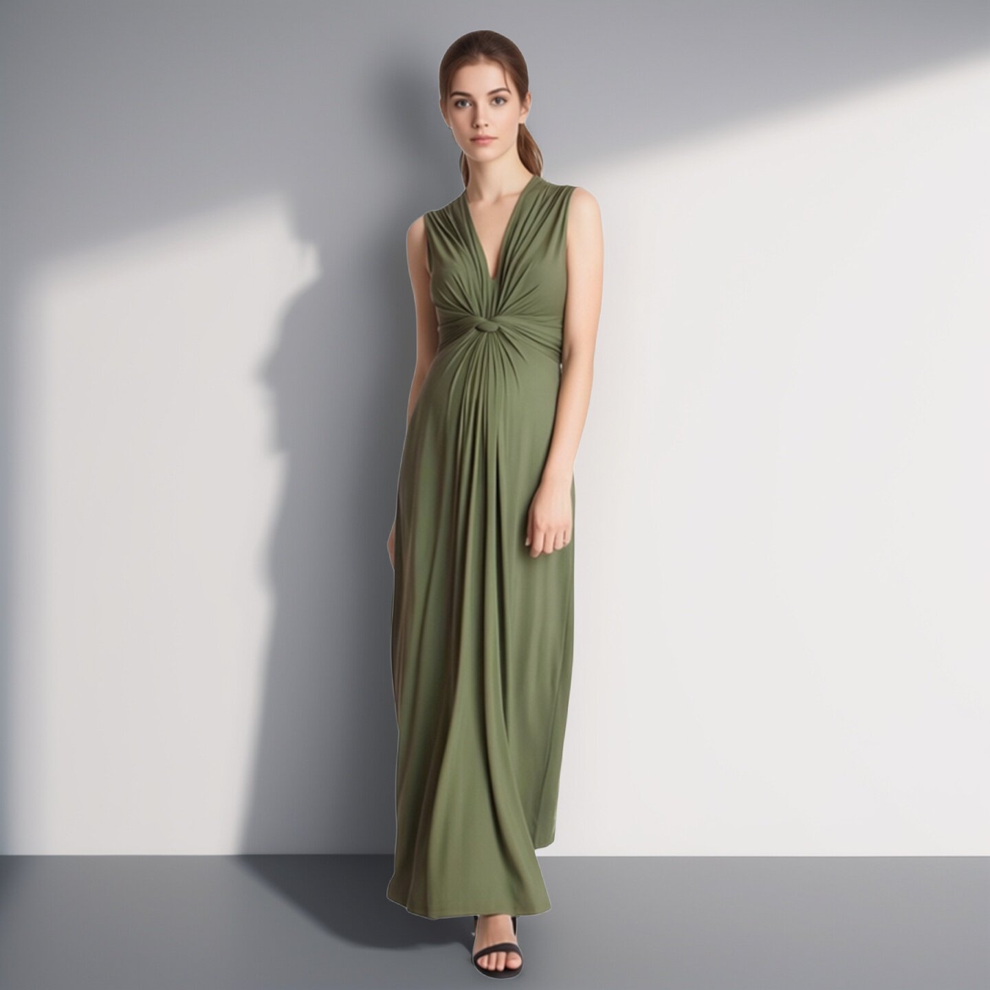 v领欧美春夏孕妇连衣裙无袖长款性感长裙百搭裙子潮舒适时尚高端