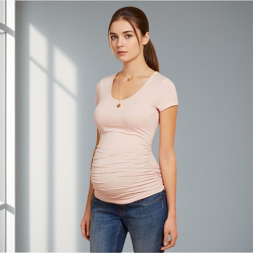 欧美孕妇夏短袖针织衫t恤打底时尚孕妇衫中长款上衣遮肚显瘦圆领