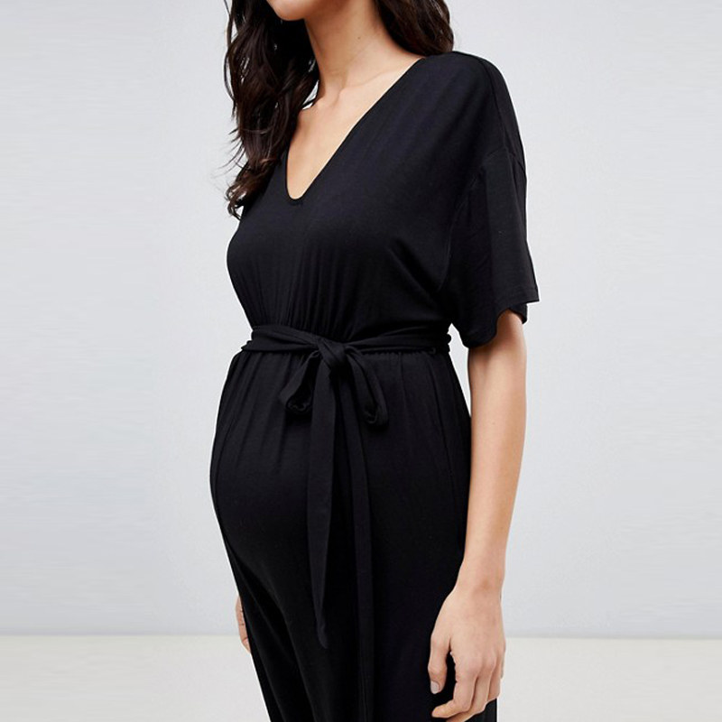 v领夏高级感春装新年衣服孕妈潮装套装孕妇装连衣裤欧美高腰修身