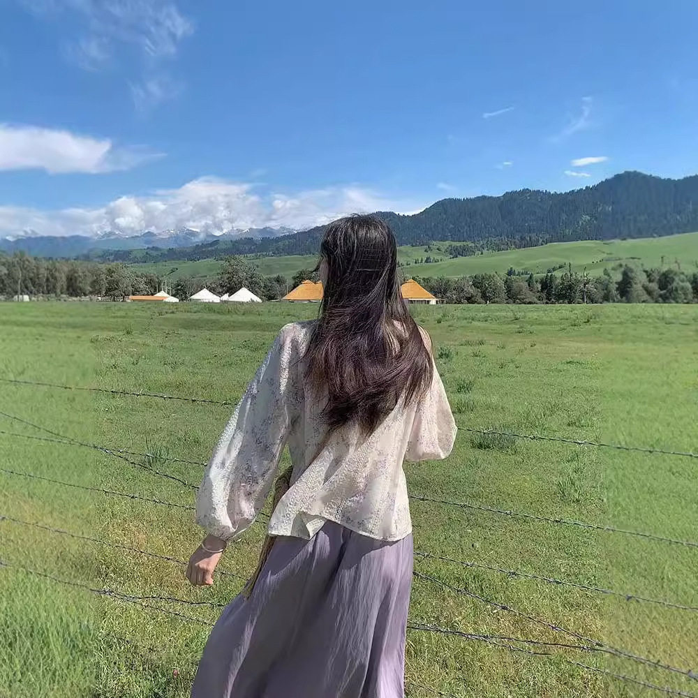 新中式国风【致风信子】松弛温柔风套装女秋碎花上衣+半裙两件套