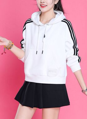 韩版慵懒风连帽红色卫衣女春秋新款宽松套头纯色口袋长袖上衣