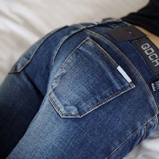 牛仔小脚长裤低腰弹力紧身春秋深蓝色修身显瘦加绒铅笔九分女裤子