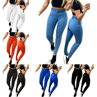 带腰带 直弹高腰紧身长裤 厂家现货 女装 电商新款