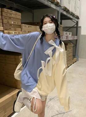 小众拼接不规则卫衣女潮春秋季薄款不对称学生上衣外套