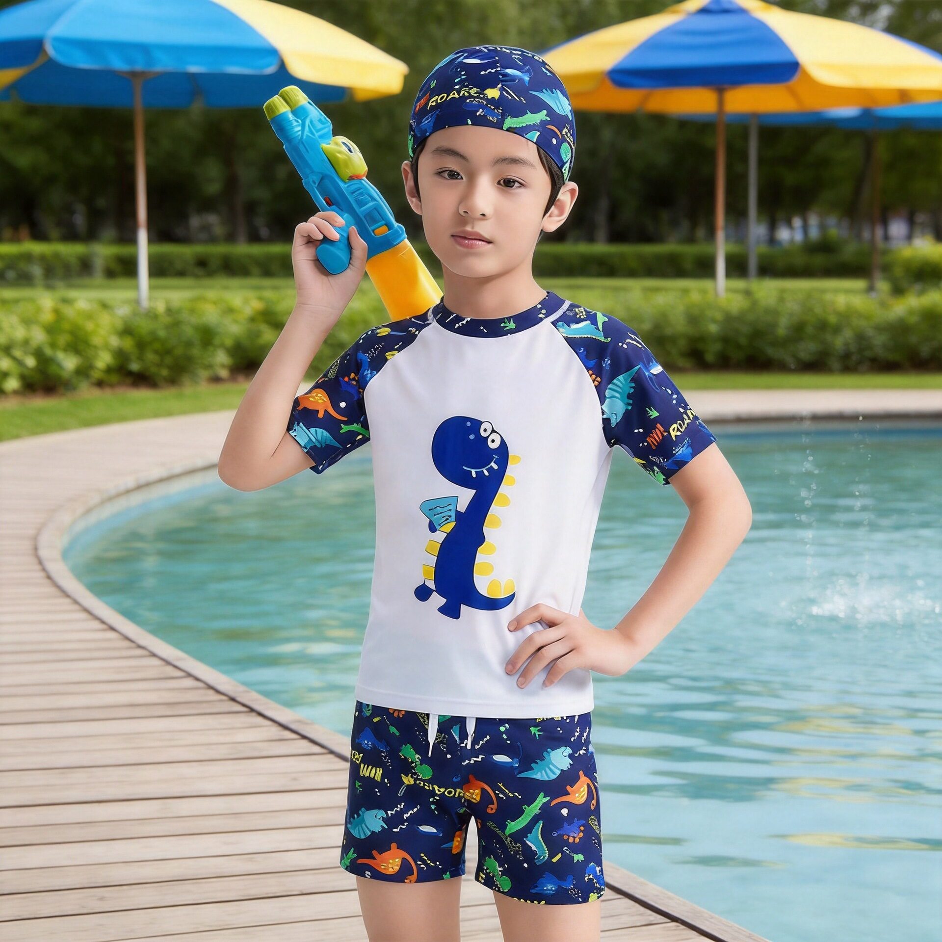 儿童游泳衣男童夏季宝宝防晒速干分体泳裤小童中大孩可爱装备套装
