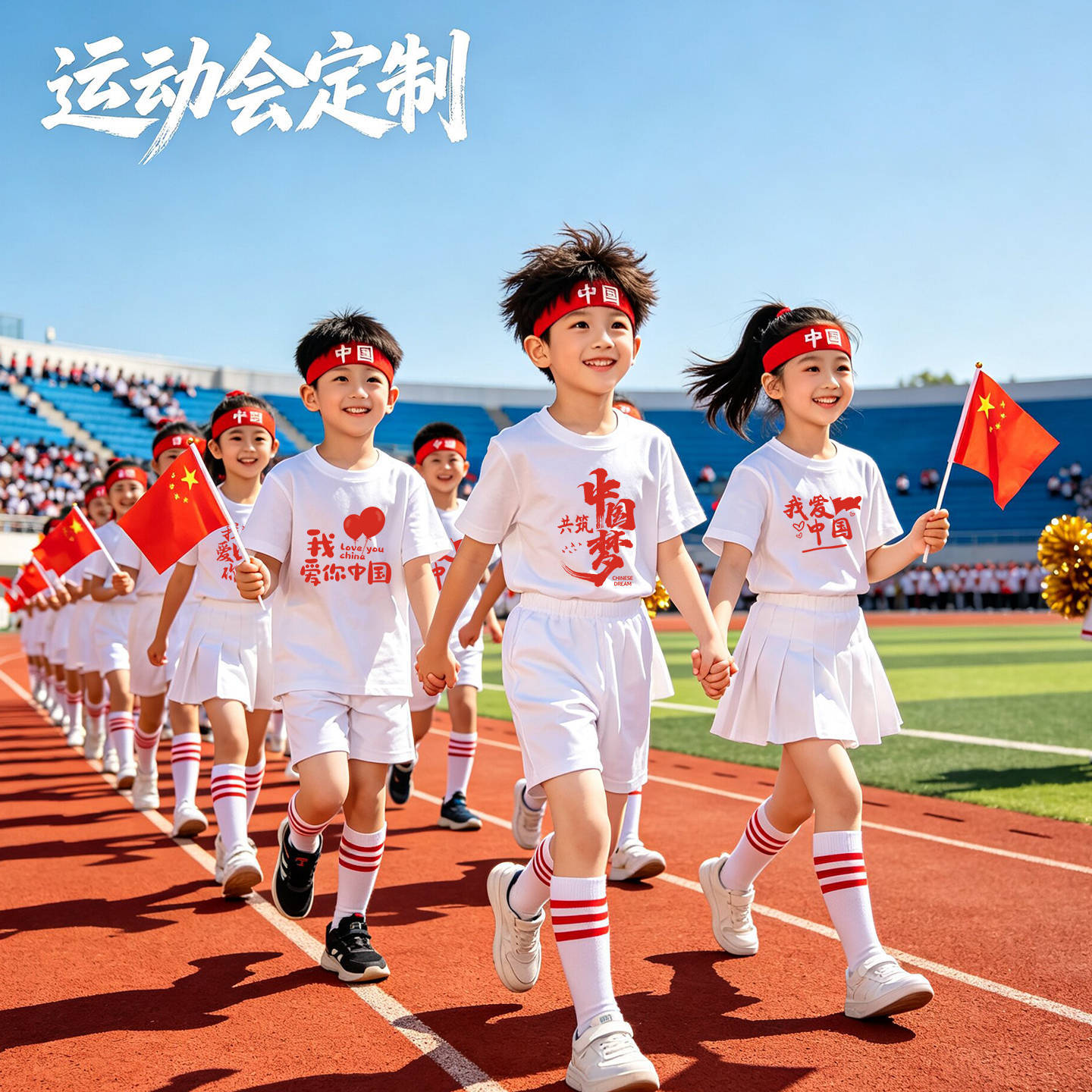 白色纯棉短袖小学生爱国T恤